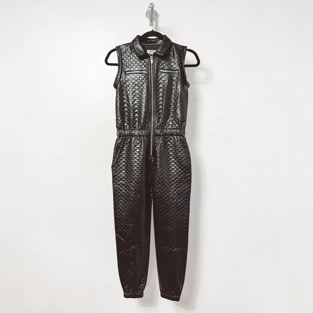 Girls Mia‎ New York Quilted Sleeveless Jumpsuit Faux Leather Shiny Black Large